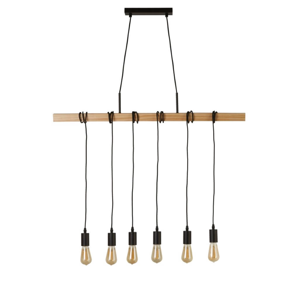 6-lichts hanglamp Woody met hout Searchlight 5053423206417