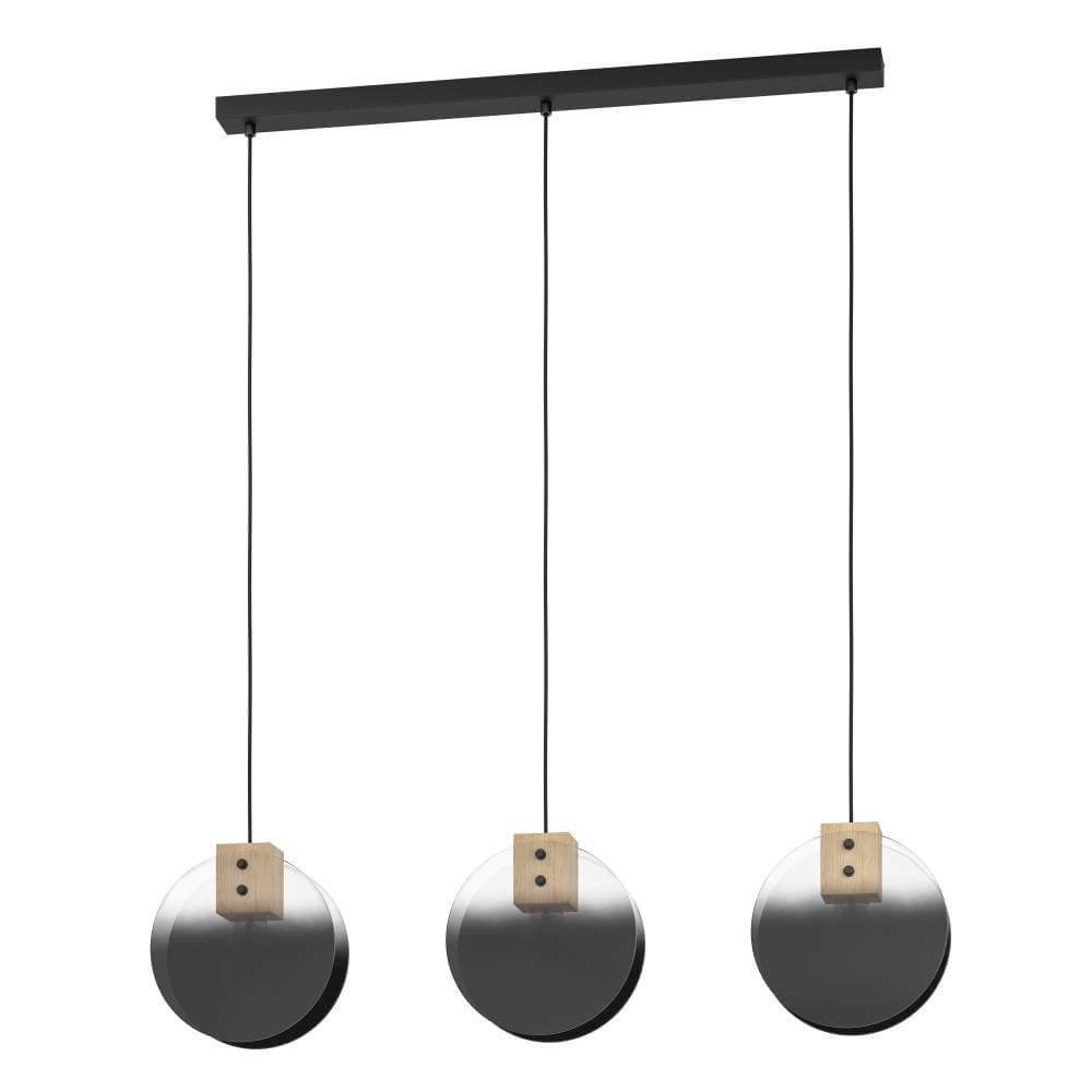 3-lichts hanglamp Millena hout met zwart