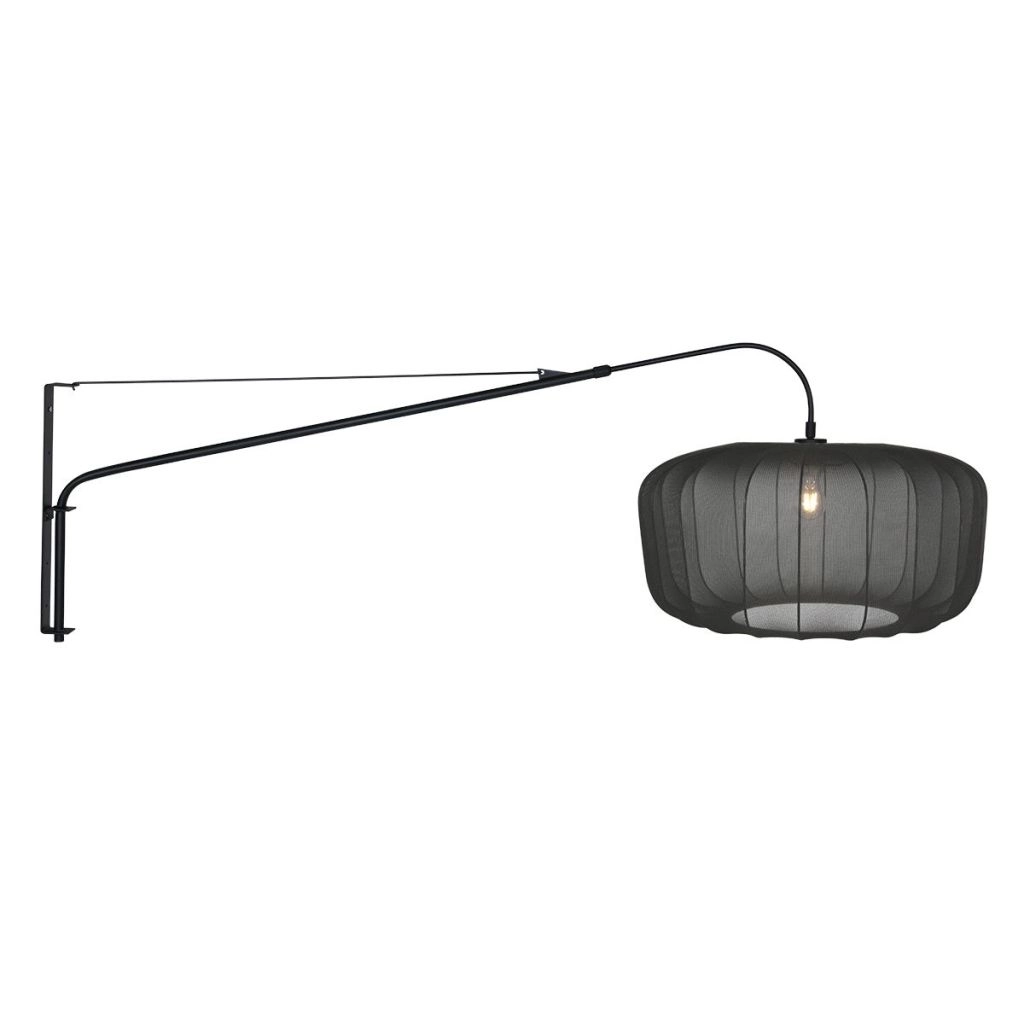 Wandlamp zwart Vela Lino met zwarte kap Ø60cm