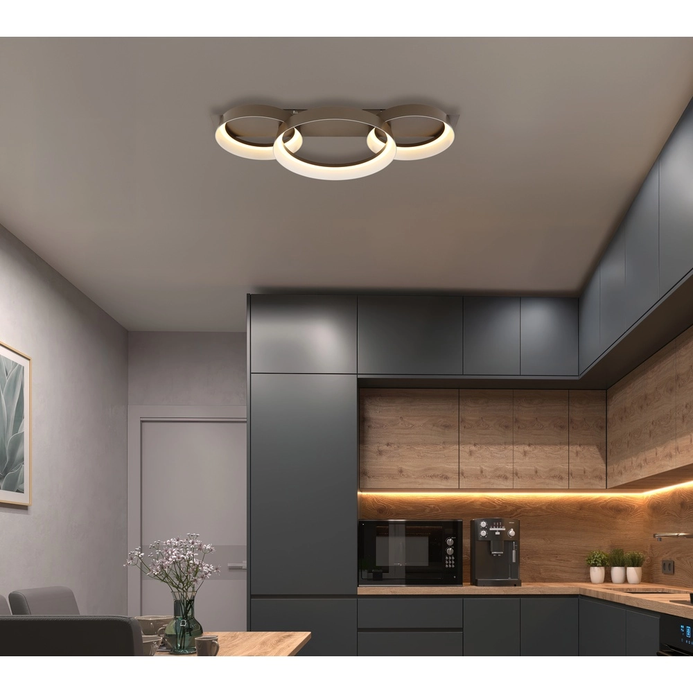 Strakke plafondlamp Syrakus koffie bruin 3 ringen Globo 9007371576081