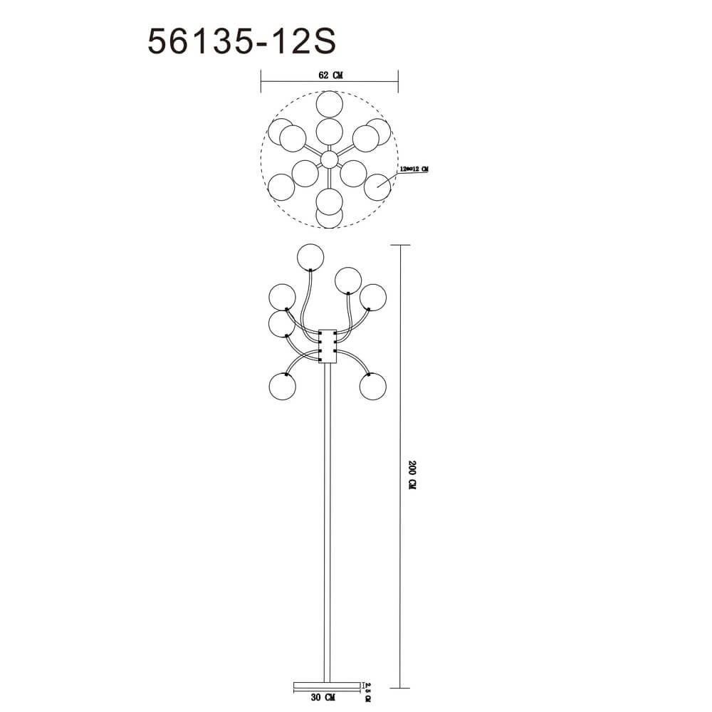 Gouden vloerlamp Riha 12-lichts Globo 9007371465514
