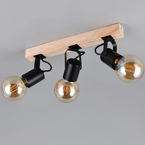 Plafondlamp 3-lichts Lynar zwart met hout Trio 4017807671995