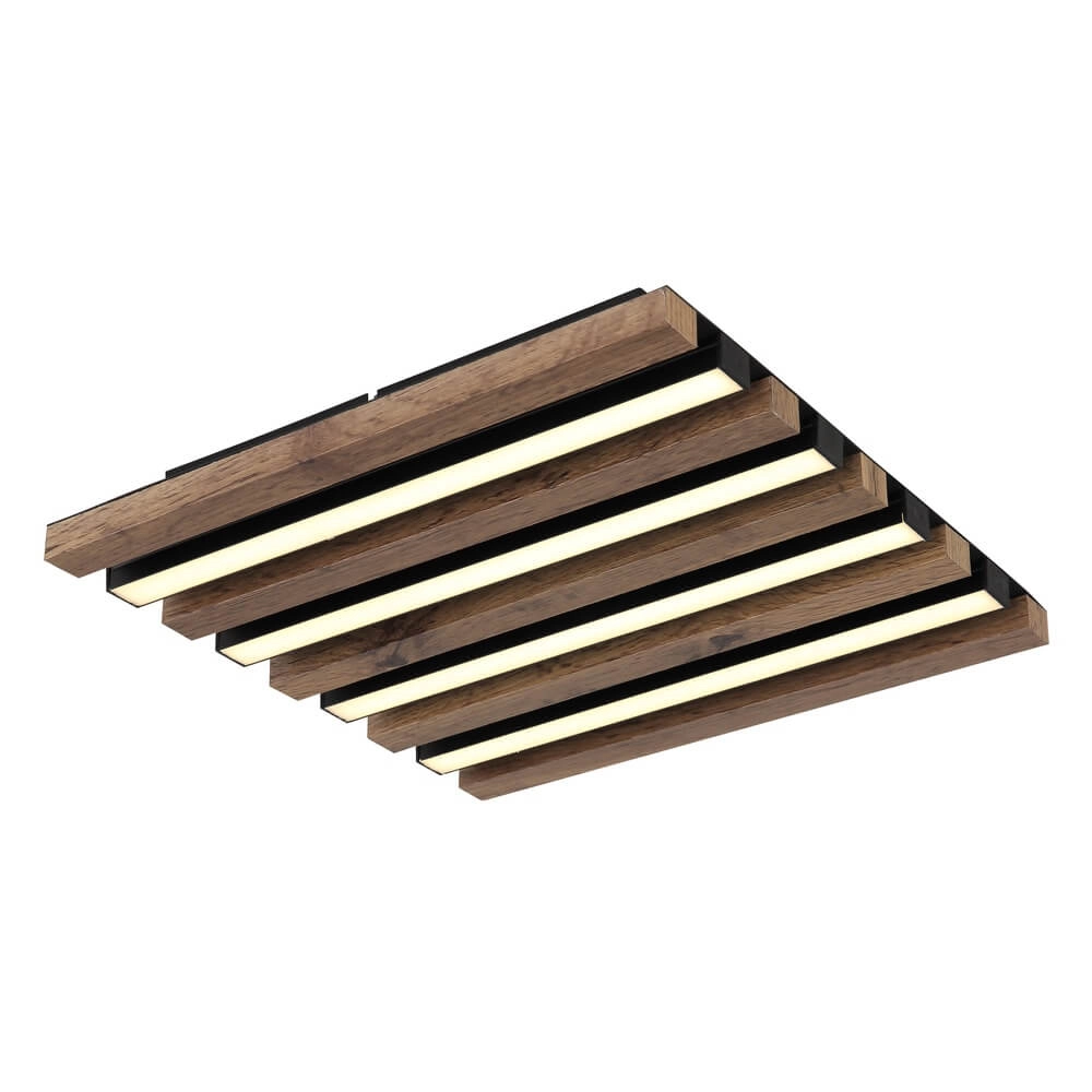 Plafondlamp Hayden zwart met hout vierkant 30cm
