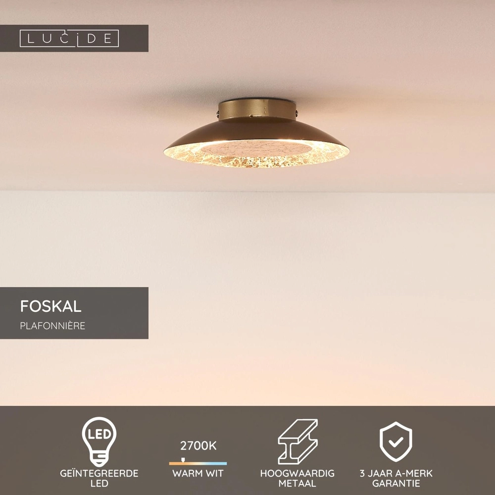 Plafondlamp Foskal Ø 21,5cm goud Lucide 5411212791221