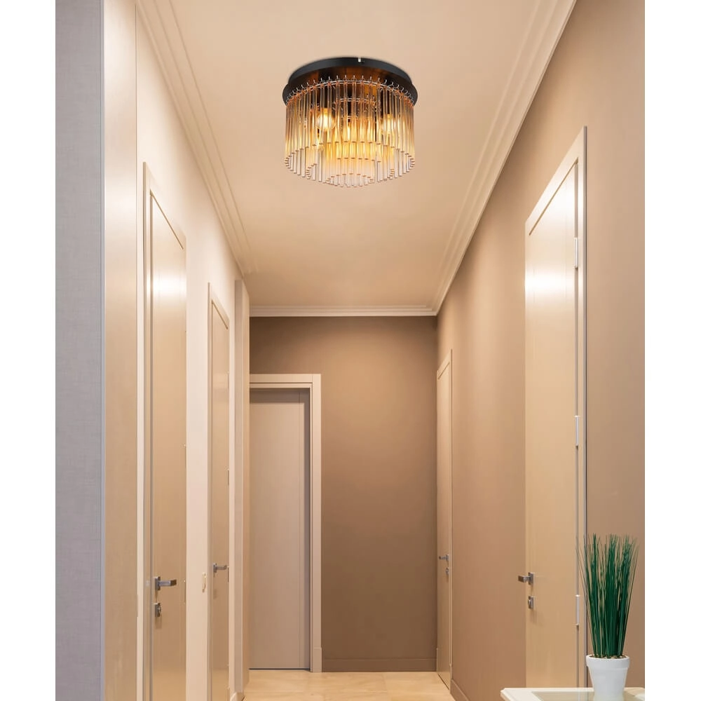 Zwarte plafondlamp Gorley met amberglas Ø 32cm Globo 9007371475001