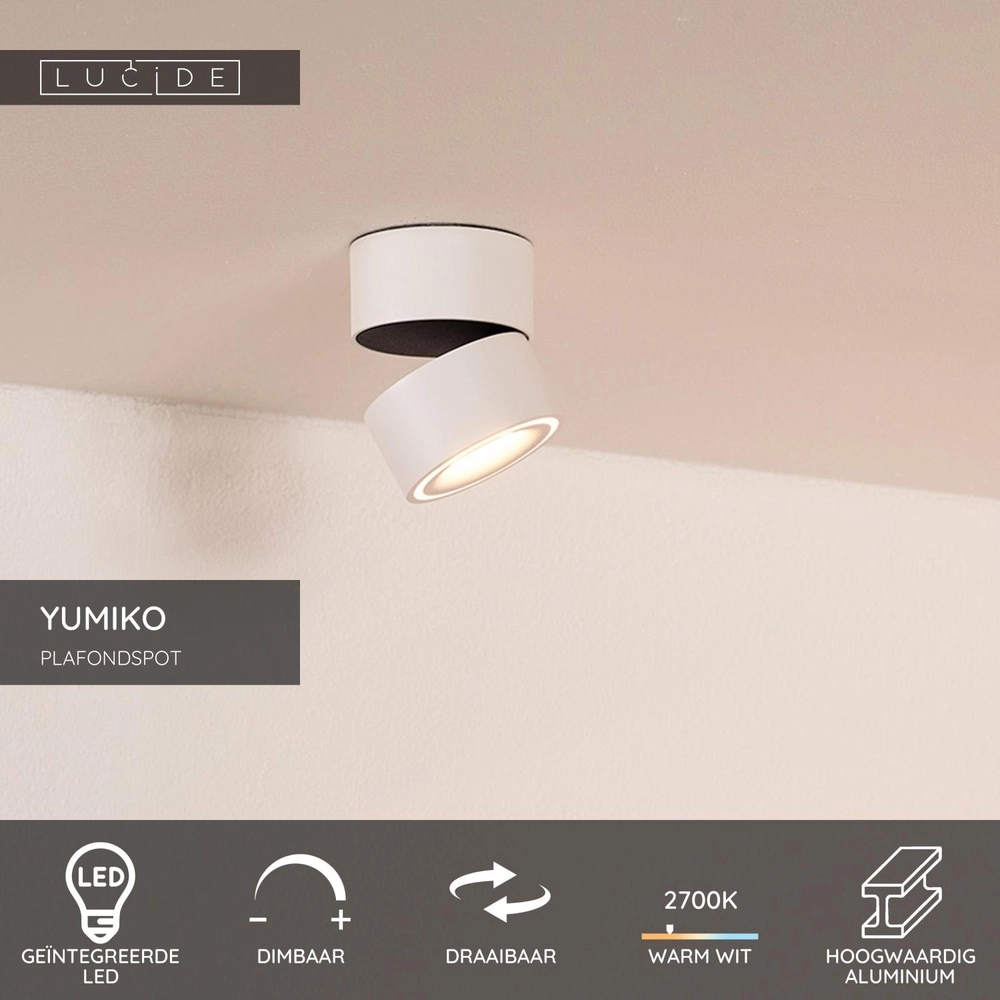Plafondspot Yumiko enkel wit Lucide 5411212351661
