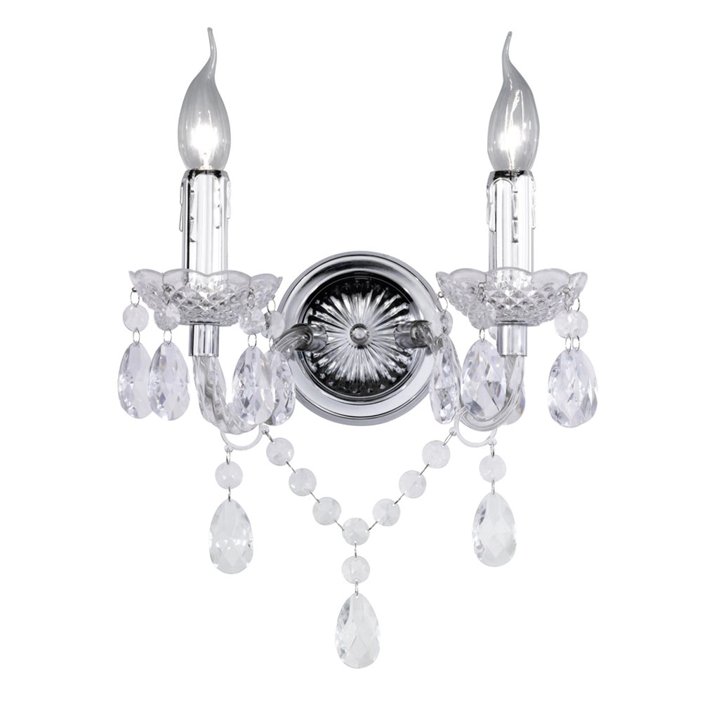 Wand kroonluchter Luster 2-lichts 26cm chroom met kristal