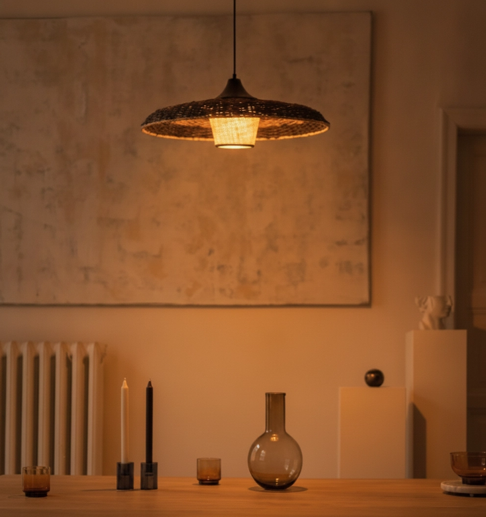 Hanglamp Capa zwart met rotan