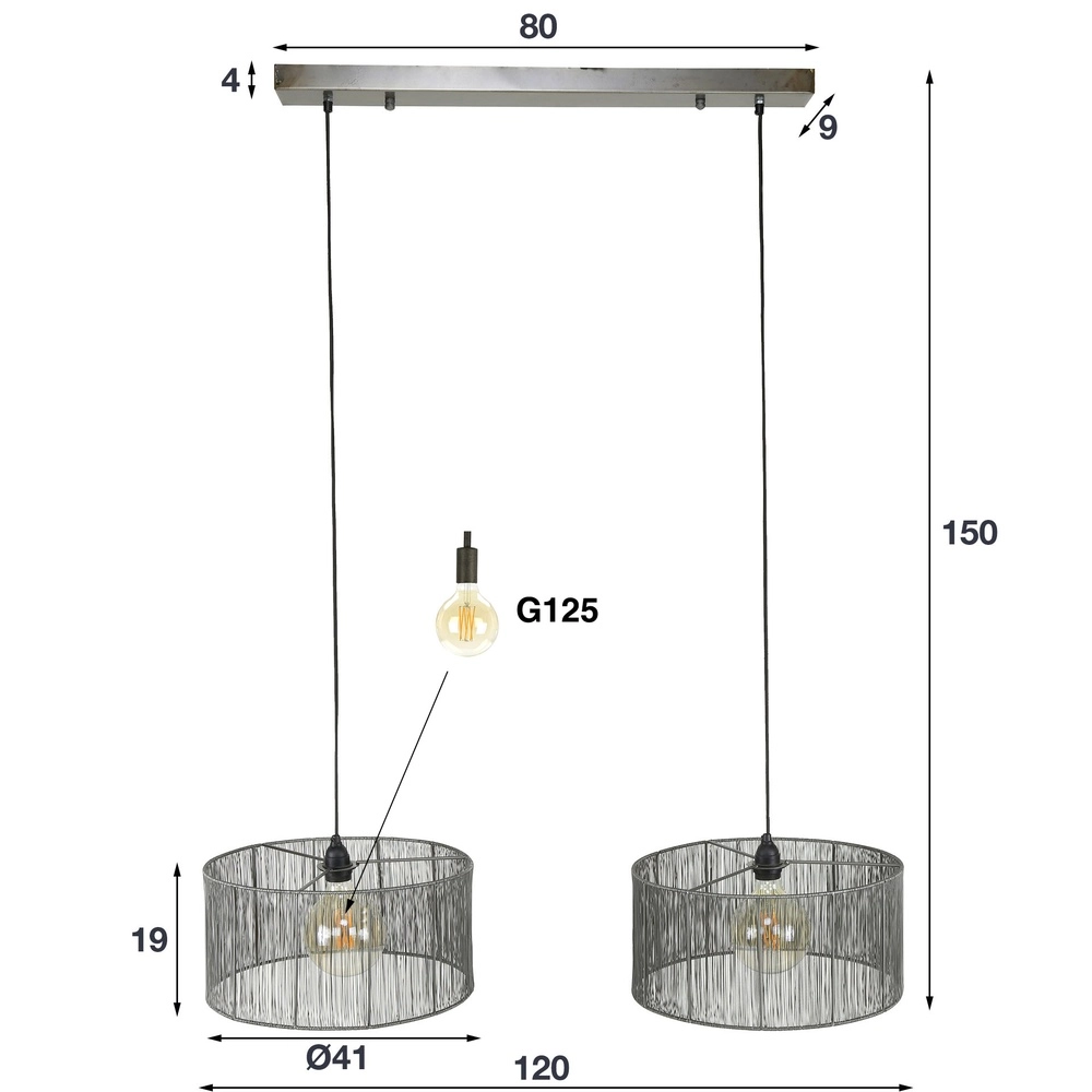 Metalen draad hanglamp Stringshade Ø 41cm - 2-lichts Lyora 8716803511477