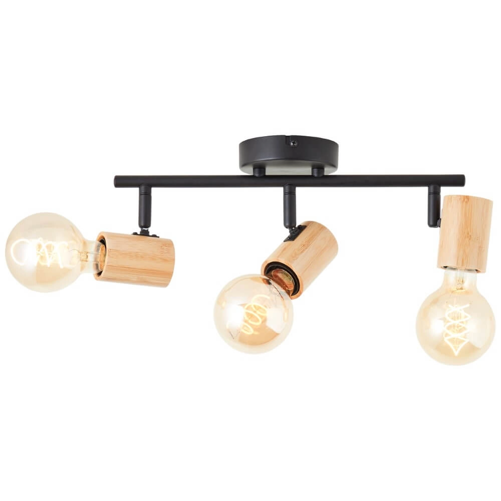 Plafondlamp Kerry 3-lichts zwart met hout Brilliant 4004353409035