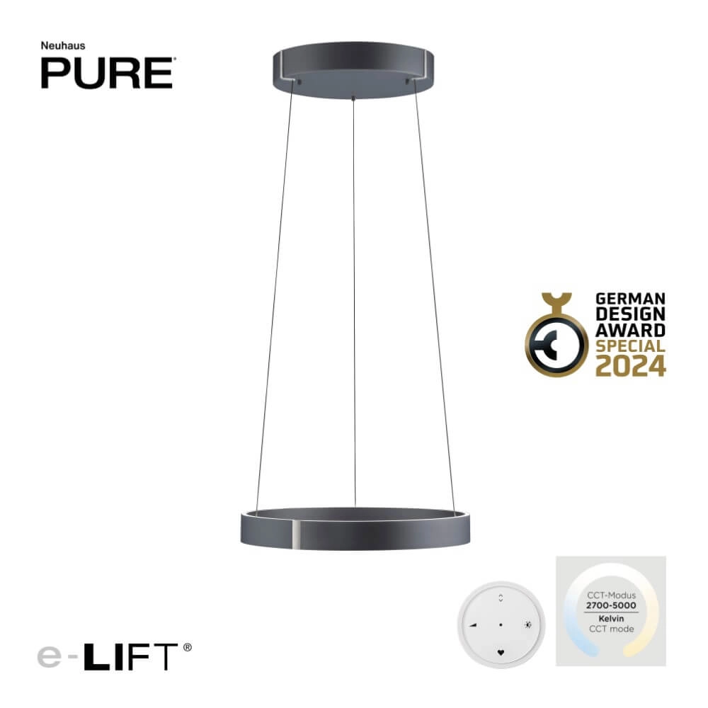 Ronde hanglamp Pure E-Clipse grijs Ø 50cm Paul Neuhaus 4012248372319