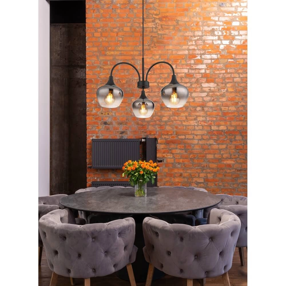 3-lichts hanglamp Maxy zwart met smoke glas Globo 9007371468188