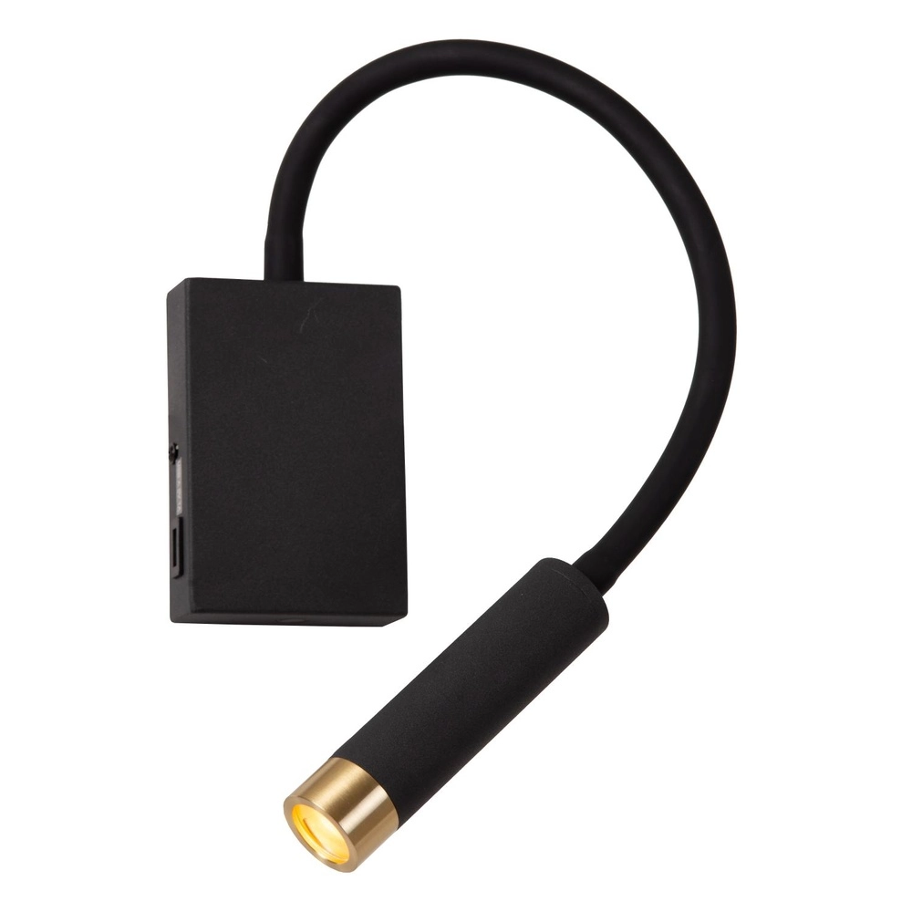 Bedlampje Alec zwart met USB poort Lucide 5411212031952