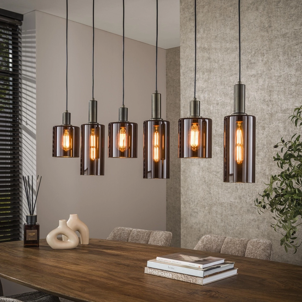 Eettafel hanglamp Sepiora Sienna bruin - donker glas Lyora 8716803513457