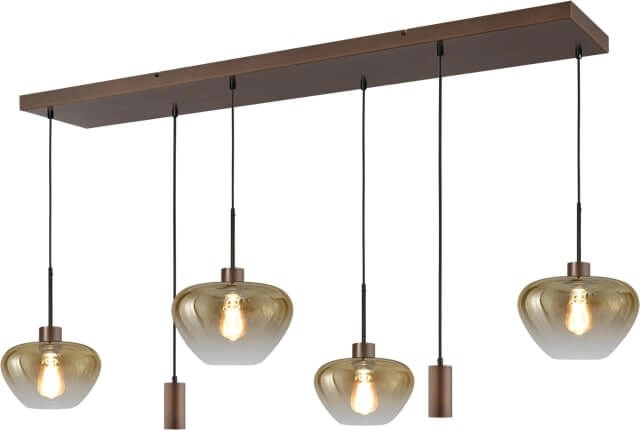 6-lichts hanglamp Genua bruin met goud glas en pendels