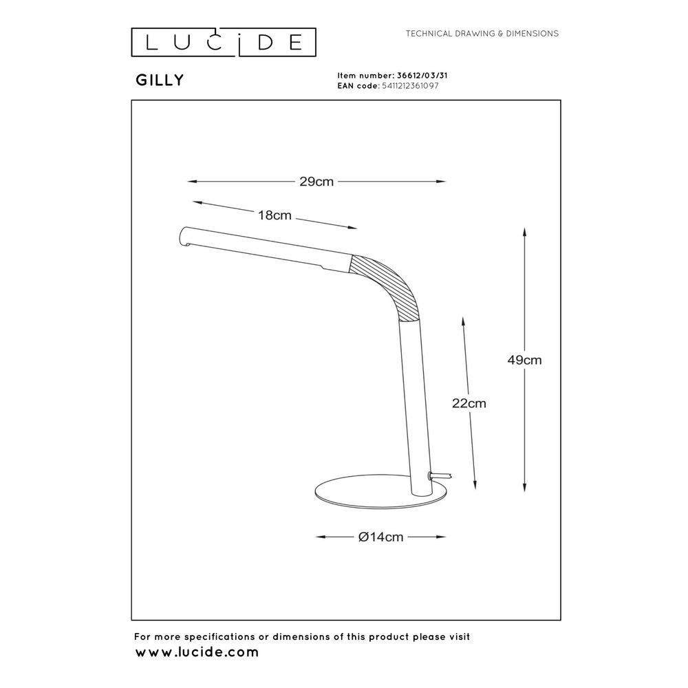 Bureaulamp Gilly wit Lucide 5411212361097