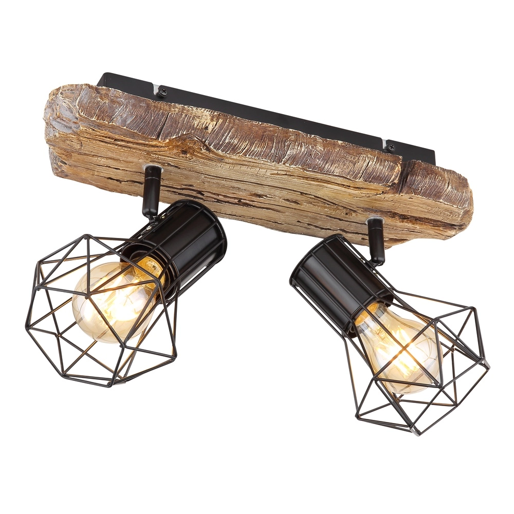 Plafondlamp Priska 2-lichts zwart met hout