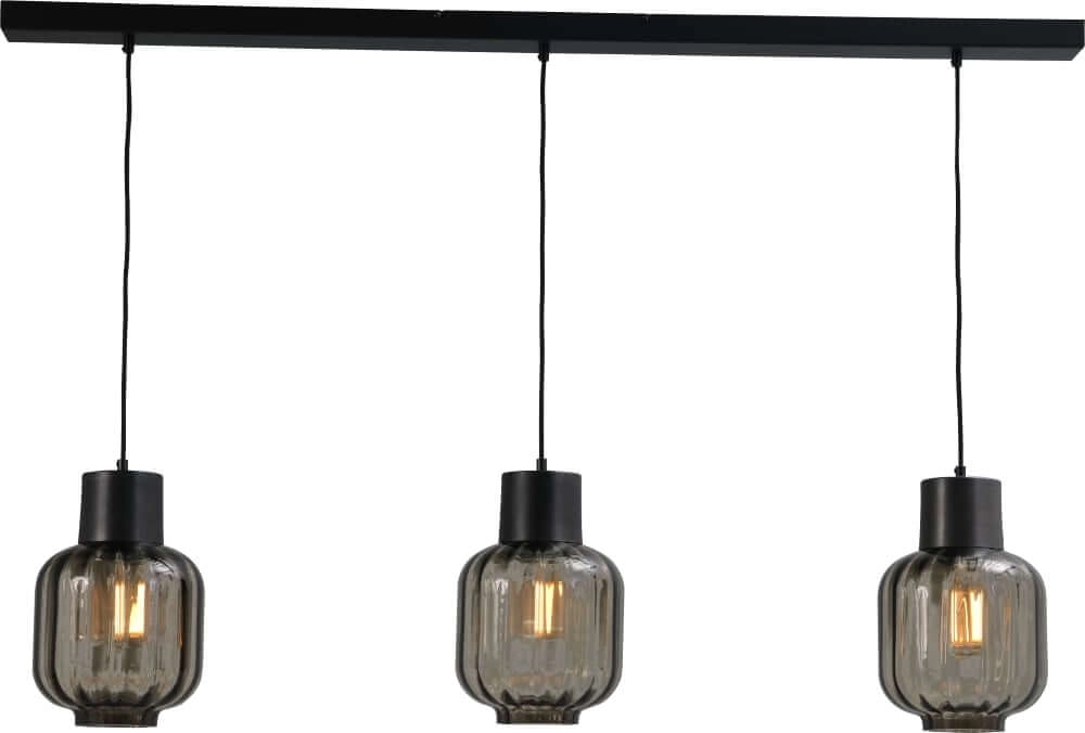 Eetkamerlamp Lett lll 28 3-lichts met smoke glazen Eetkamerlamp Lett lll 28 3-lichts met smoke glazen