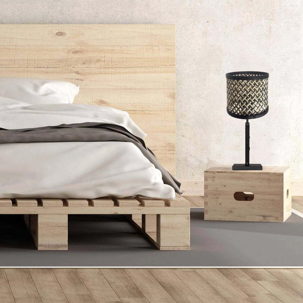 Tafellampje Stang zwart met bamboe kap Steinhauer 8712746172065