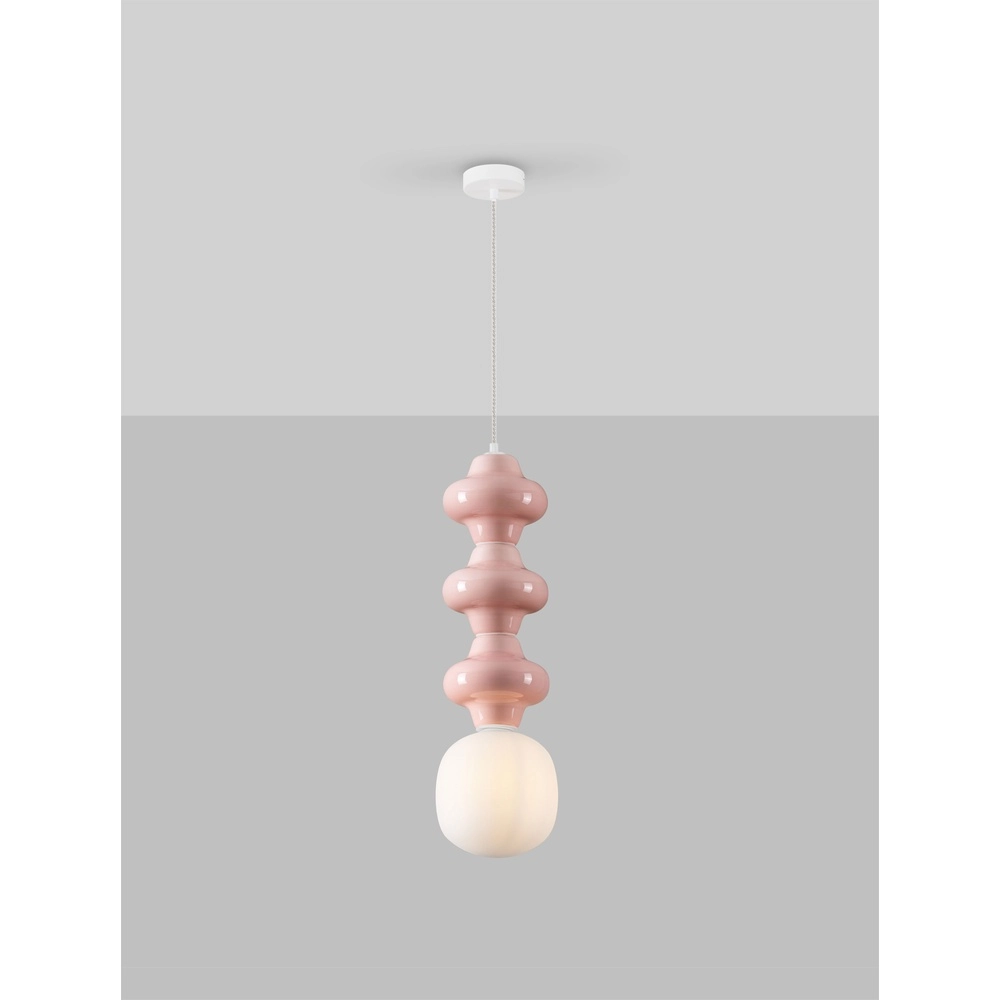 Hanglamp Clio L roze keramiek met wit glas Lyora 5212017461339