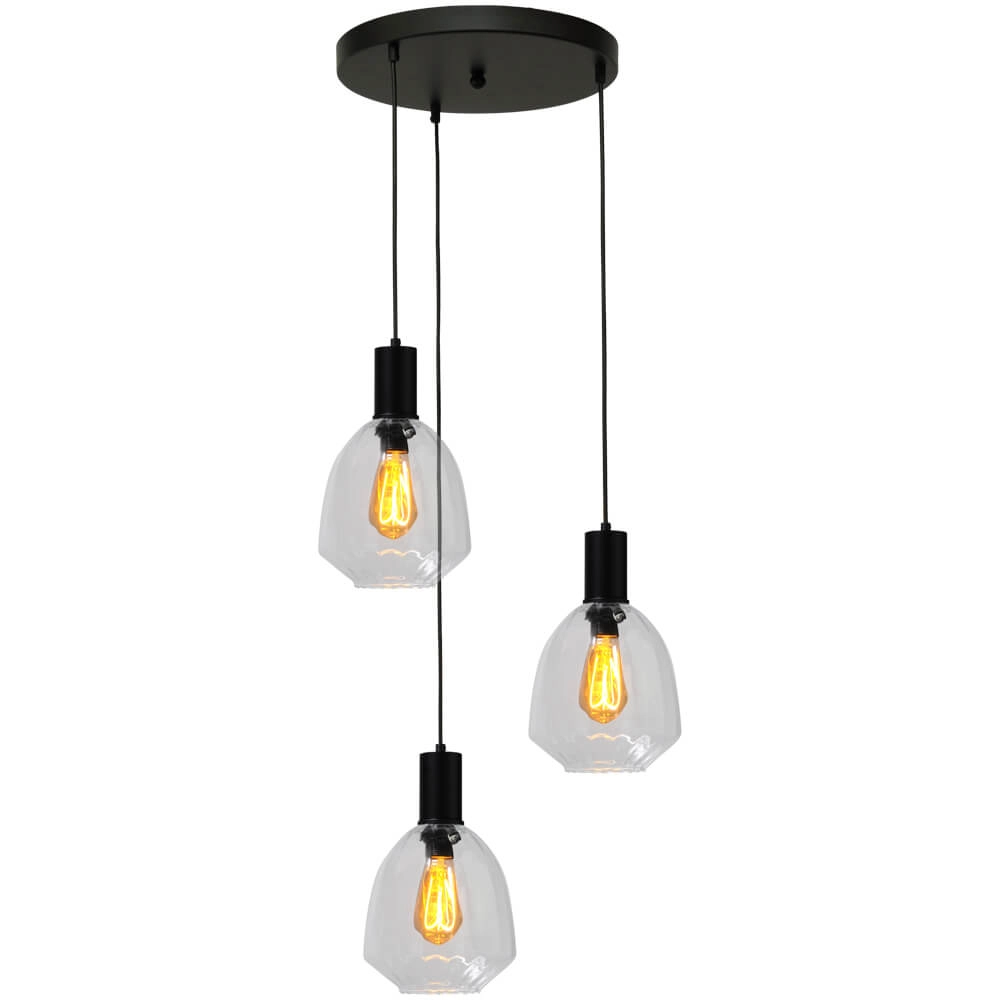 3-lichts vide hanglamp - zwart - Porto met Nicolette clear glazen 3-lichts vide hanglamp - zwart - Porto met Nicolette clear glazen