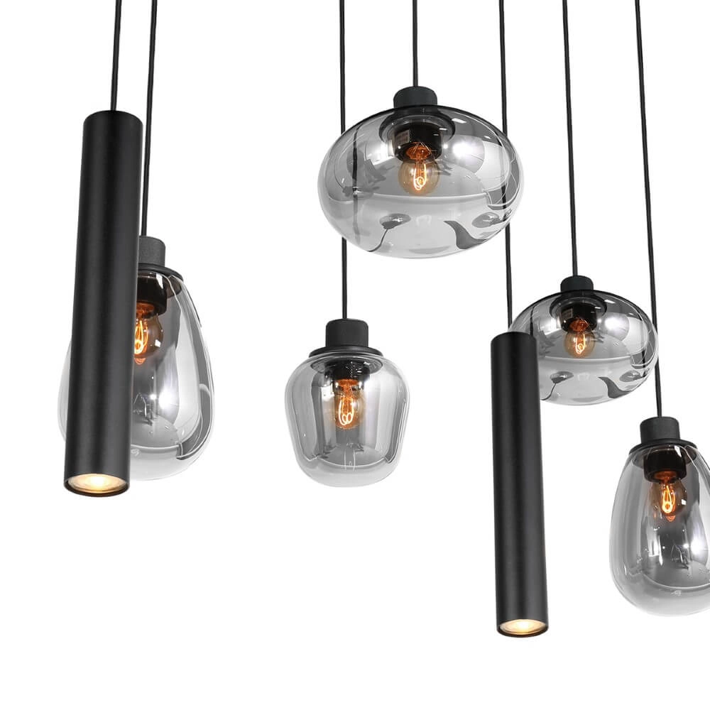 Eettafel hanglamp Reflexion zwart met rookglas Steinhauer 8712746172959