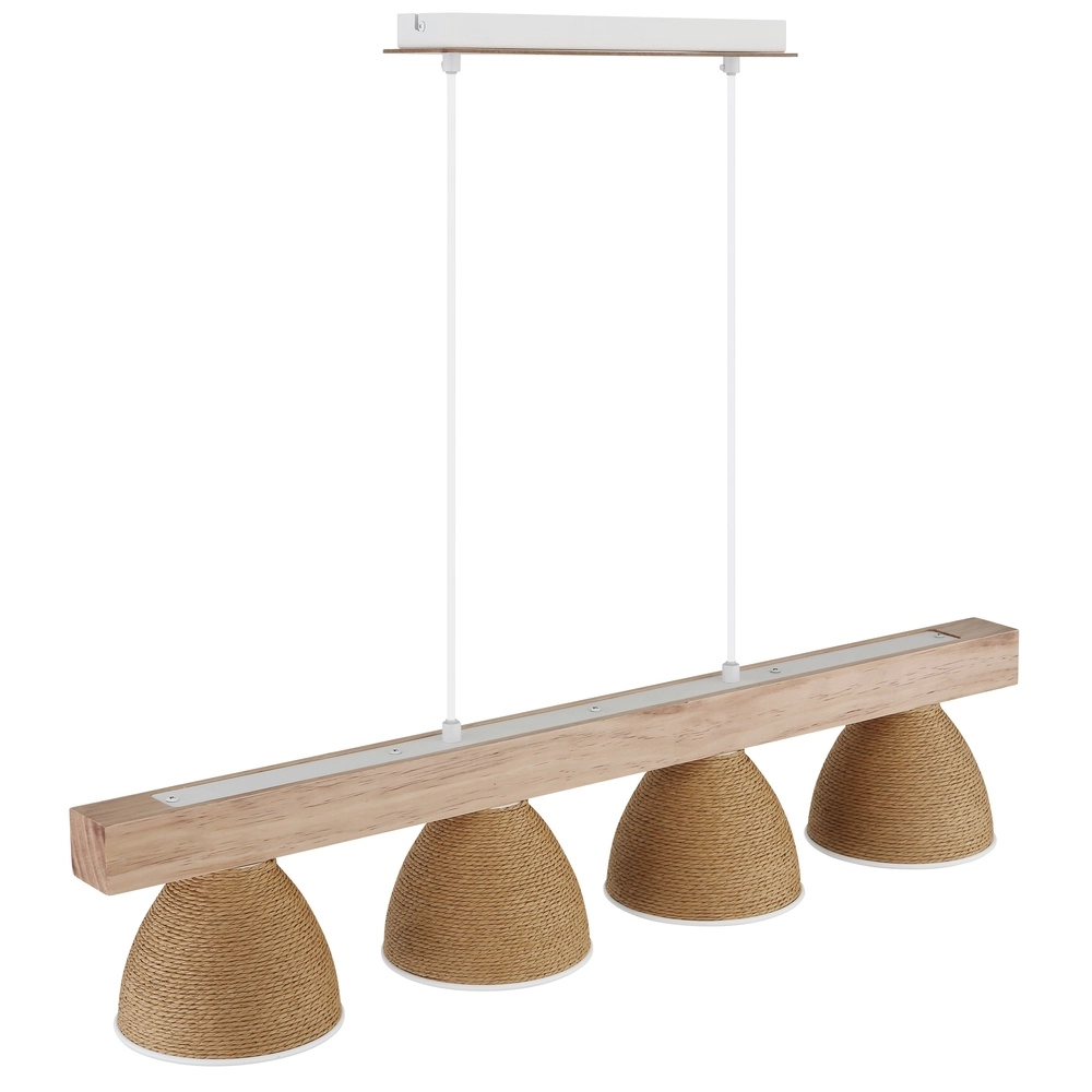 Hanglamp Lyndon 4-lichts wit met rotan Globo 9007371583904