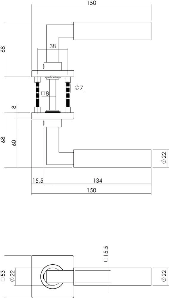 Moderne deurklink Bau-Stil vierkant rozet RVS Intersteel 8714186298404