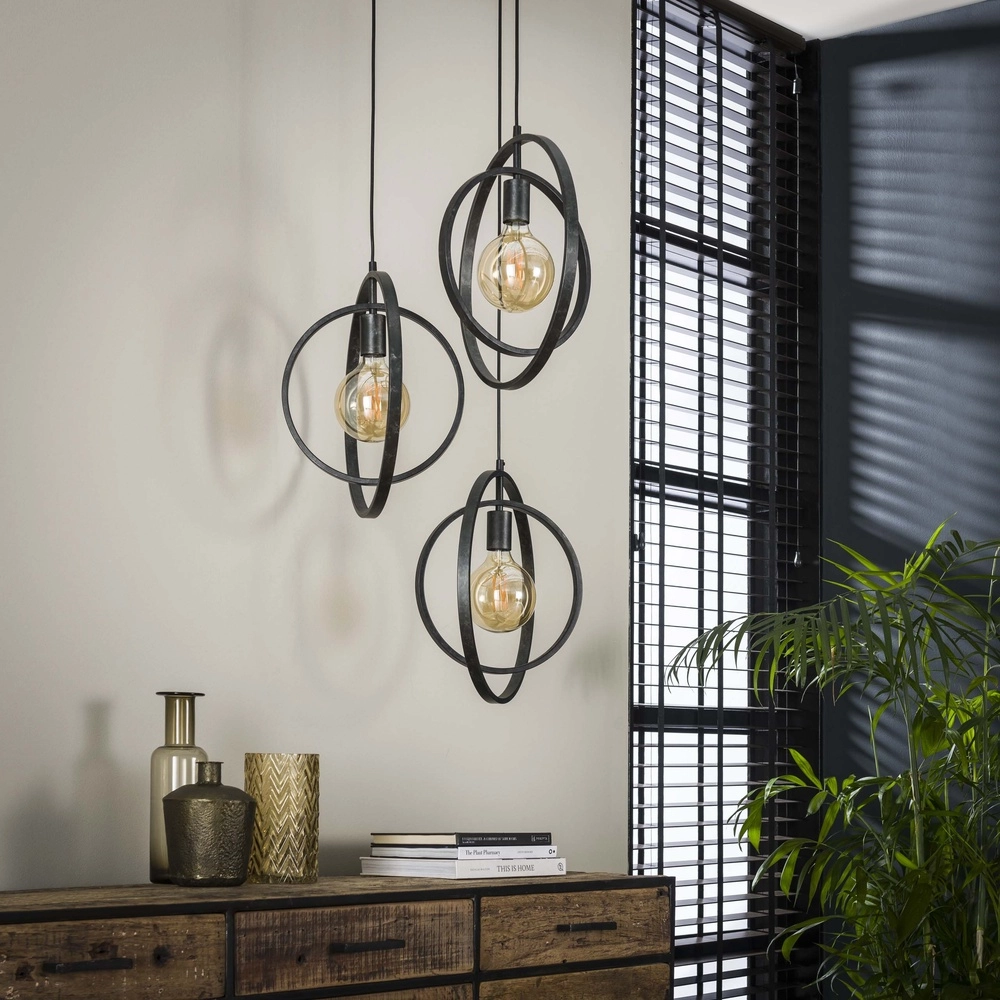 3-lichts hanglamp eettafel Turn Ø 40cm - charcoal - excl E27 Lyora 8716803513143