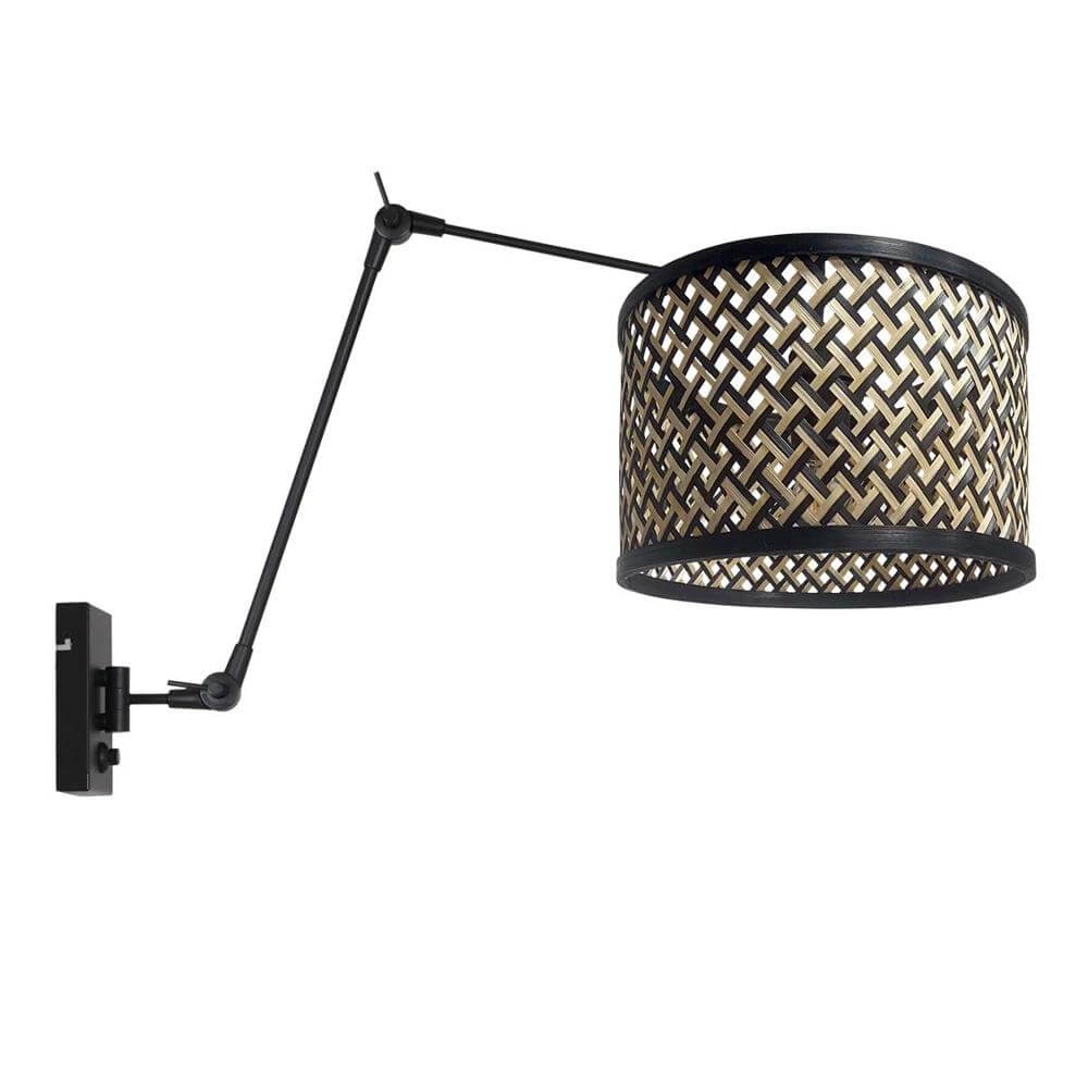 Wandlamp Prestige Chic zwart met bamboe kap Wandlamp Prestige Chic zwart met bamboe kap