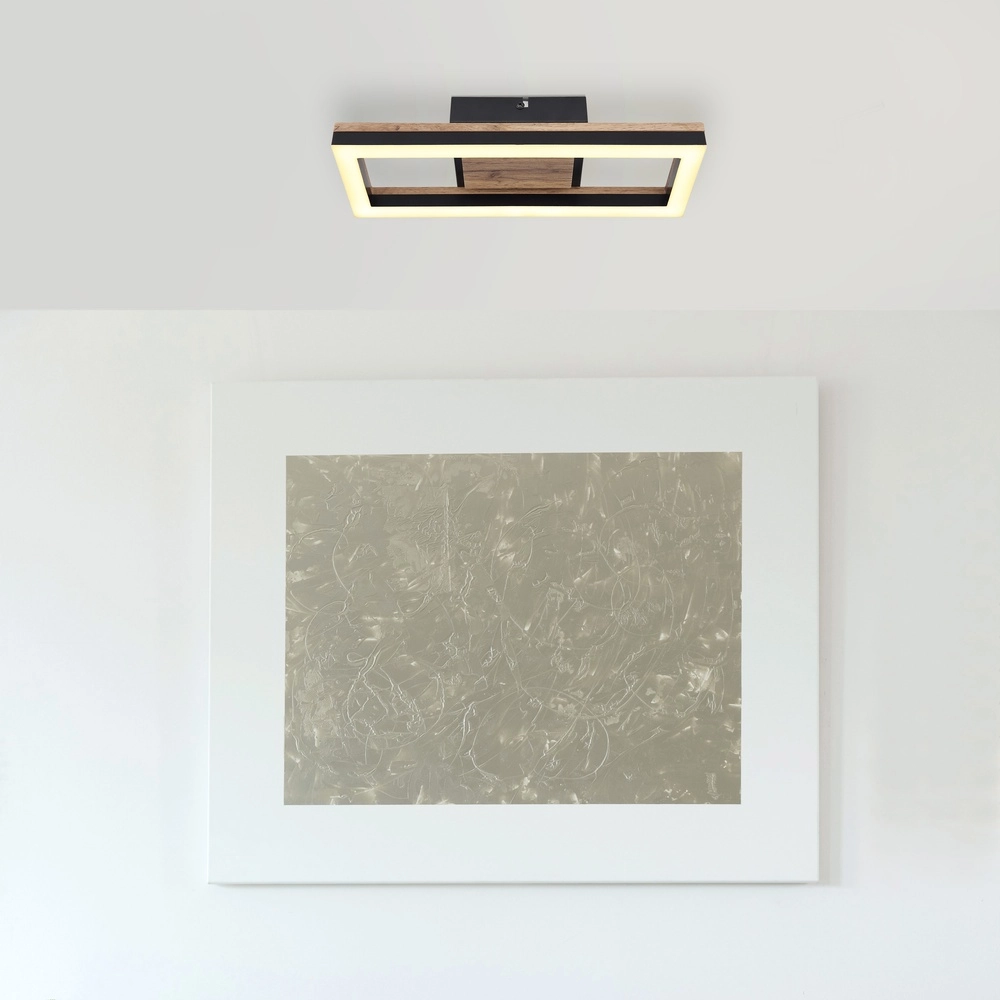 Plafondlamp Beatrix rechthoek zwart met hout Globo 9007371454402