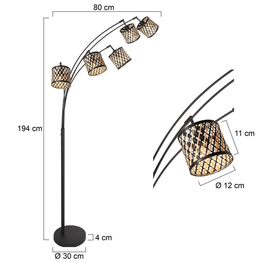 Vloerlamp 5-lichts Sumba met bamboe kappen Ø12cm Steinhauer 8712746182873