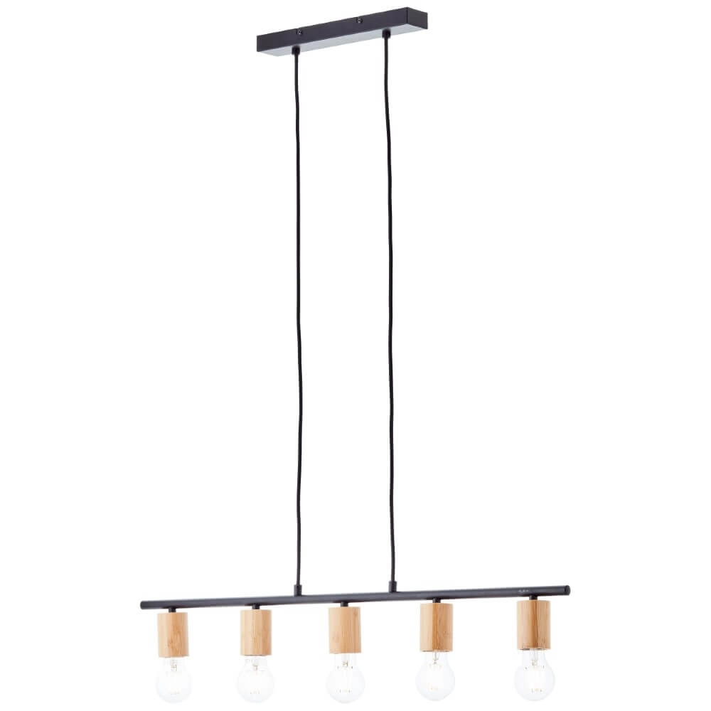 5-lichts hanglamp Kerry zwart met hout Brilliant 4004353408960