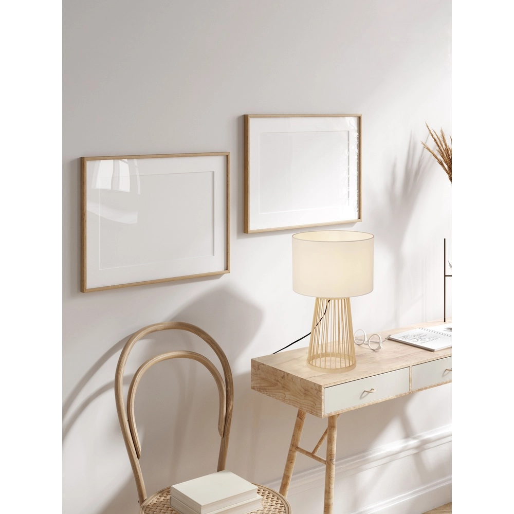 Schemerlamp Lois hout met witte kap Lyora 5212017465573