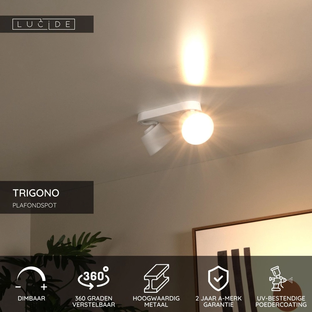 Plafondspot Trigono dubbel wit Lucide 5411212093141