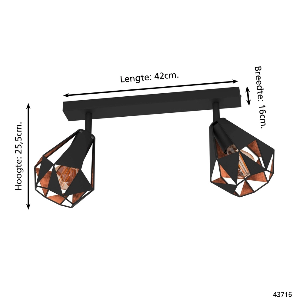 Zwarte plafondlamp Carlton 7 2L - met koper Eglo 9002759437169