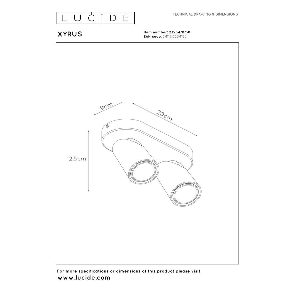 Plafondspot Xyrus 2-lichts zwart Lucide 5411212234193