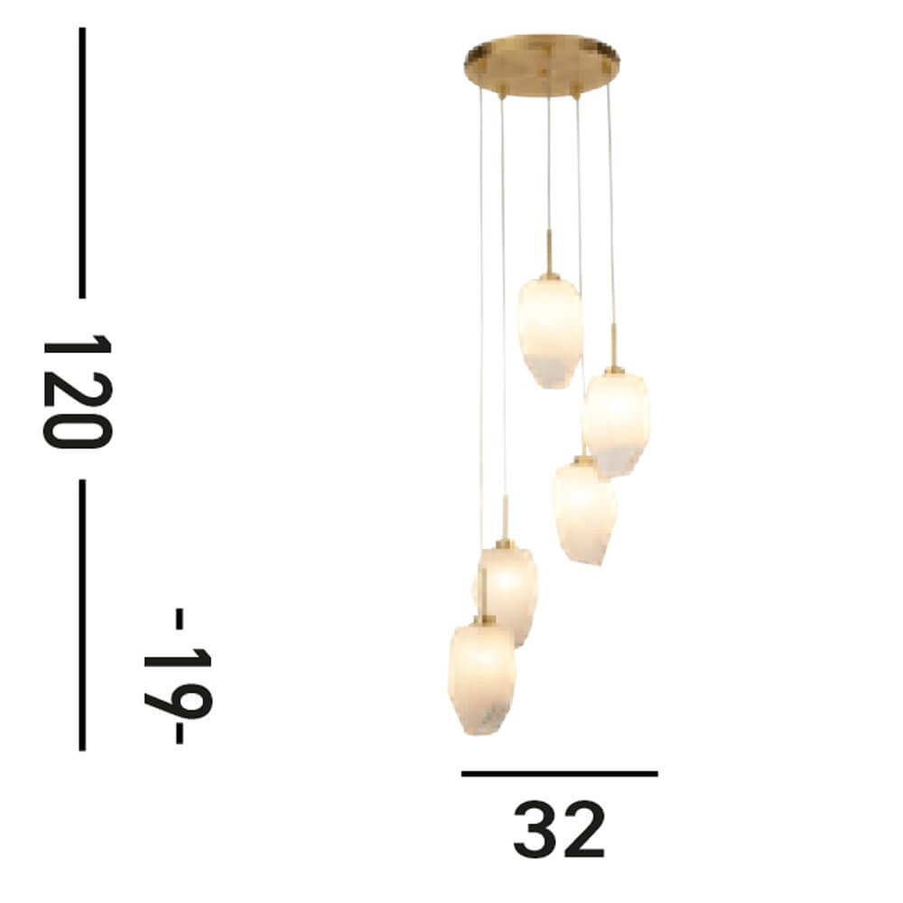 5-lichts vide hanglamp Rocky met wit glas Searchlight 5053423264233