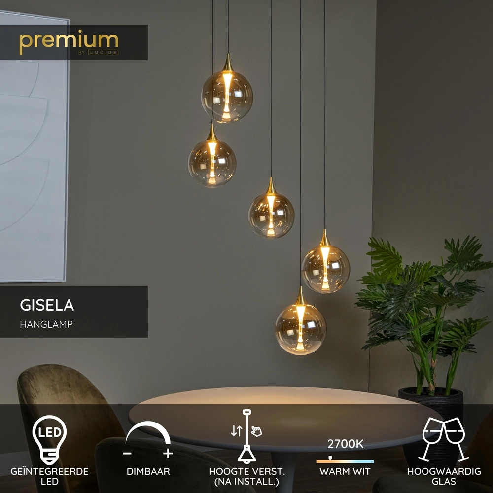 Design led hanglamp Gisela fading - 5x Ø 16cm Premium by Lucide 5411212134813