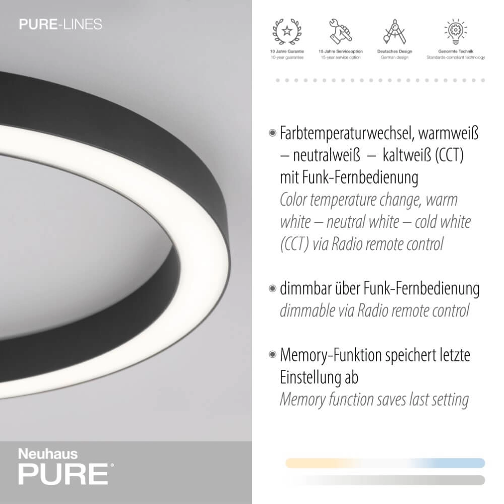 Ronde vloerlamp Pure Lines Round Ø 50cm antraciet Paul Neuhaus 4012248375853