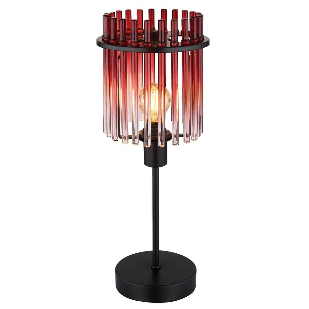 Zwarte tafellamp Gorley met rood glas Ø 15cm