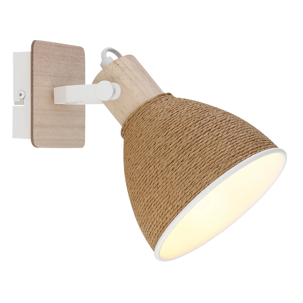 Wandlampje Lyndon wit met rotan