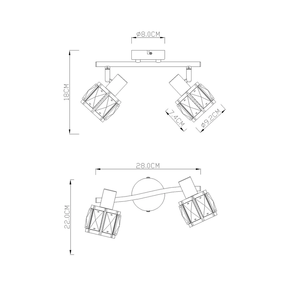 Plafondlamp Kris 2-lichts nikkel Globo 9007371360253