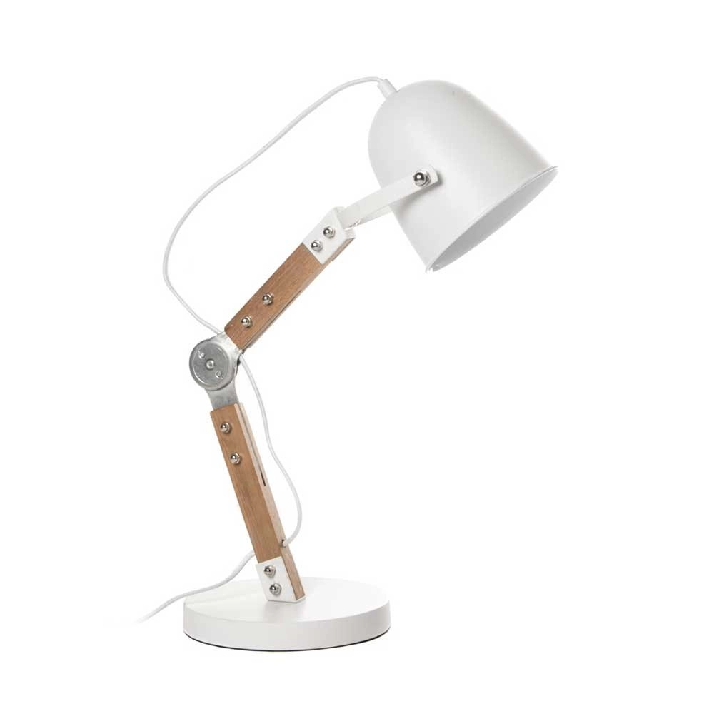 Landelijke bureaulamp Cooper wit met hout