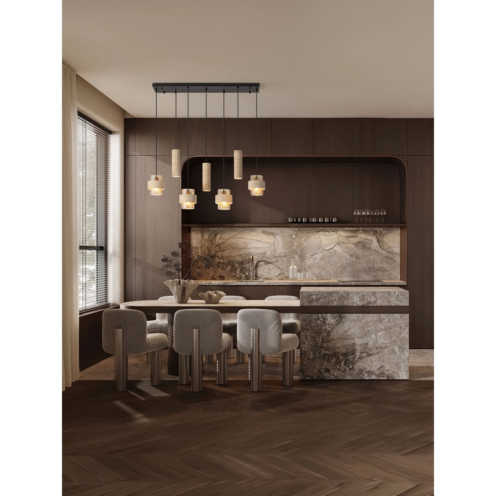 7-lichts hanglamp Melony modern zand bruin