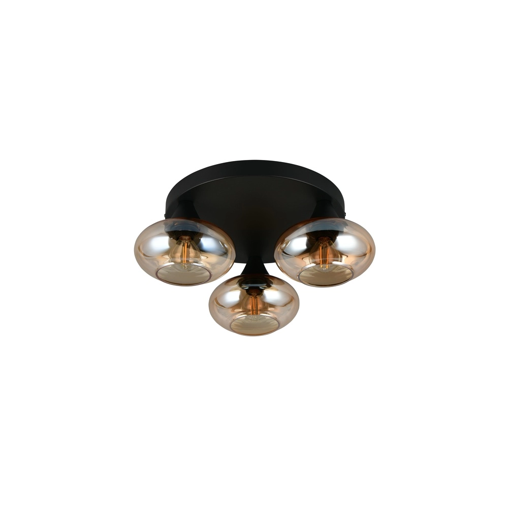 Plafondlamp Divina zwart met amber glas Trio 4017807667363