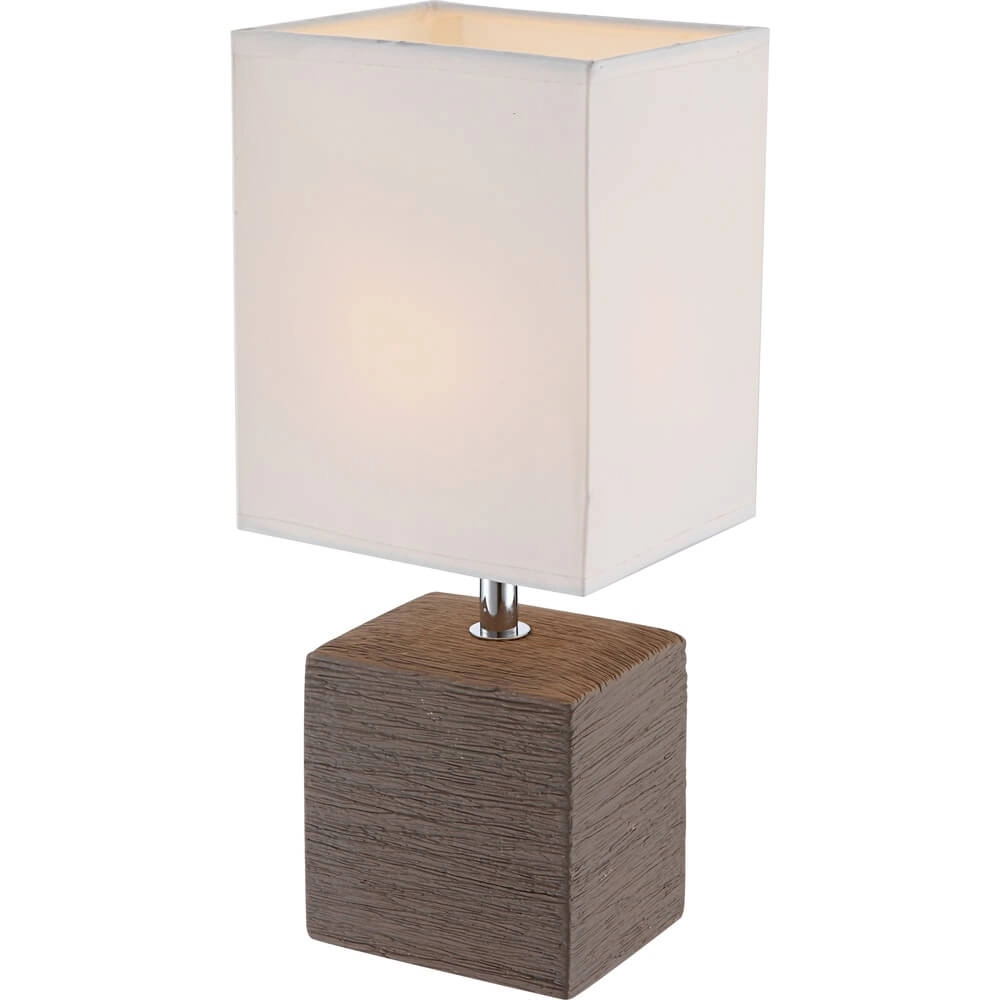Strakke tafellamp Geri bruin met witte kap