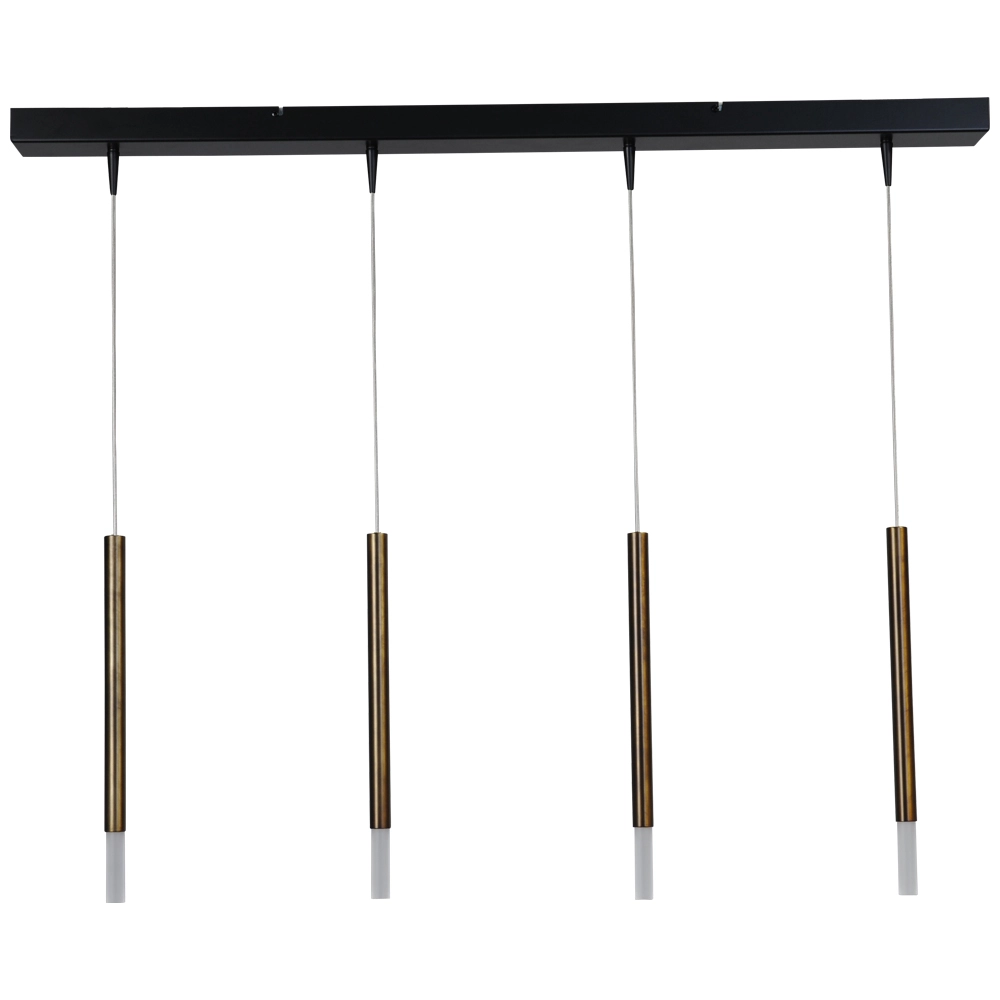 Zwarte eettafel hanglamp Flute 4-lichts gouden cilinder