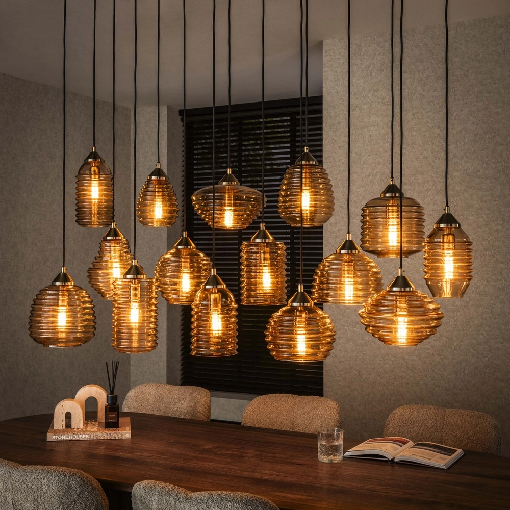 15-lichts hanglamp Rib geribbeld glas Lyora 8716803511132