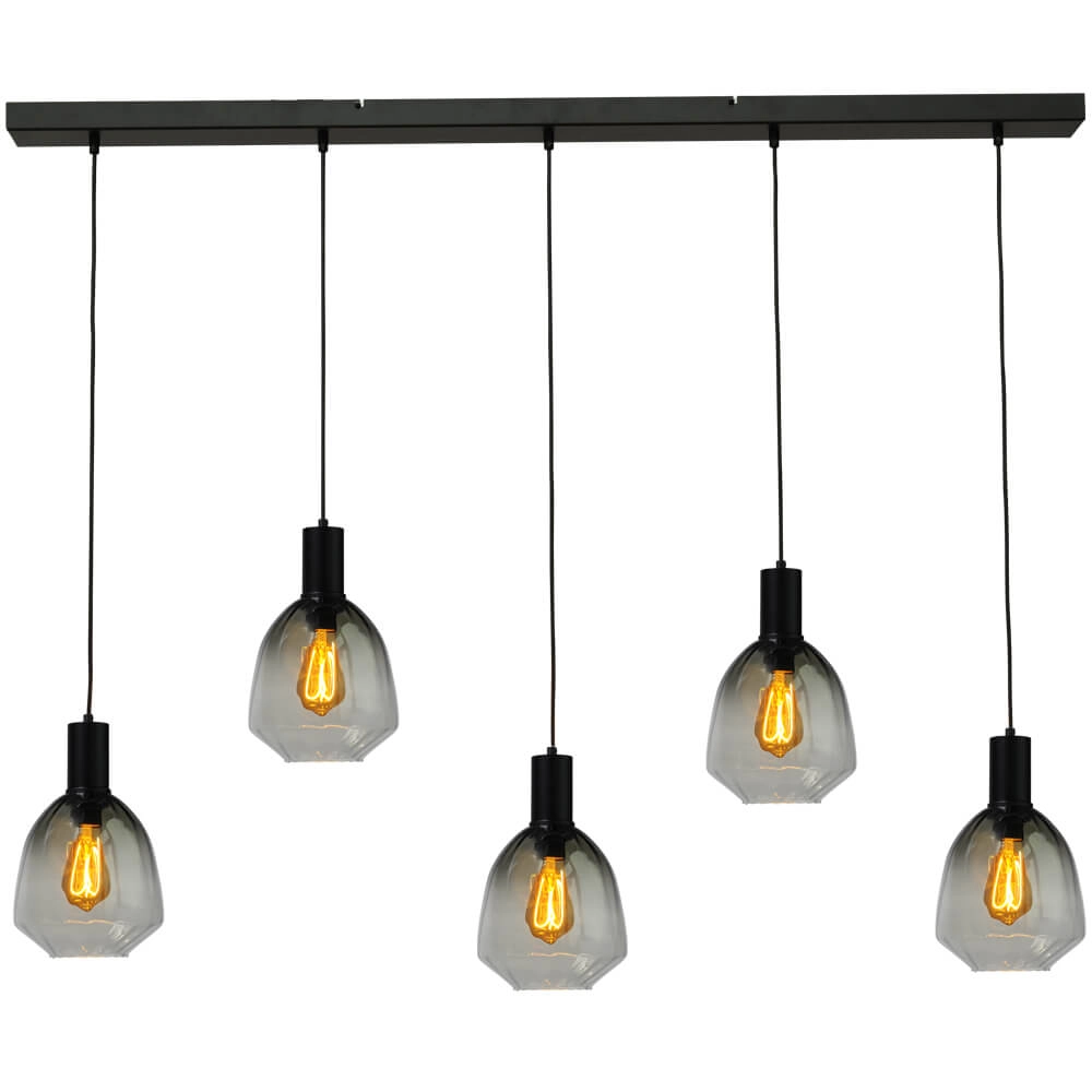 5-lichts hanglamp - zwart - Porto met Nicolette green glazen 5-lichts hanglamp - zwart - Porto met Nicolette green glazen